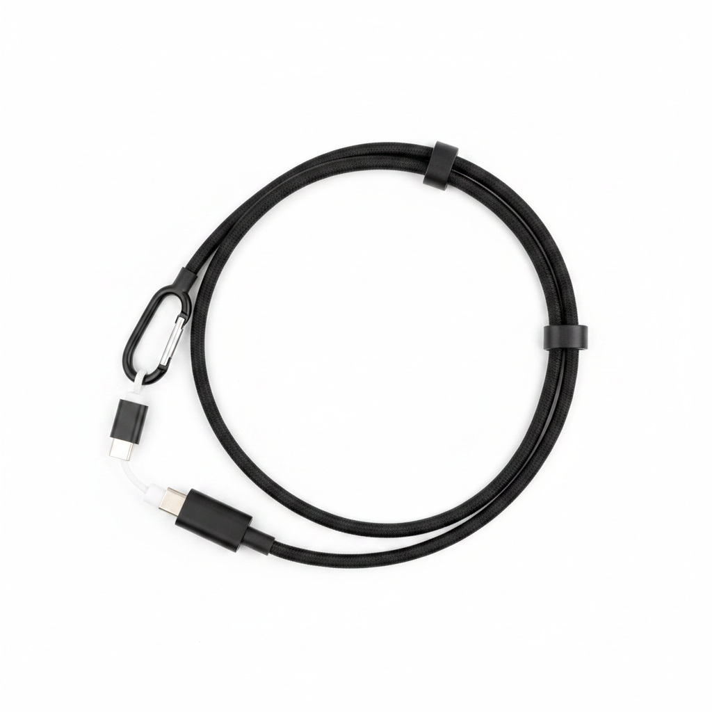 Ladekabel Halsband Flat Lay weißer Hintergrund