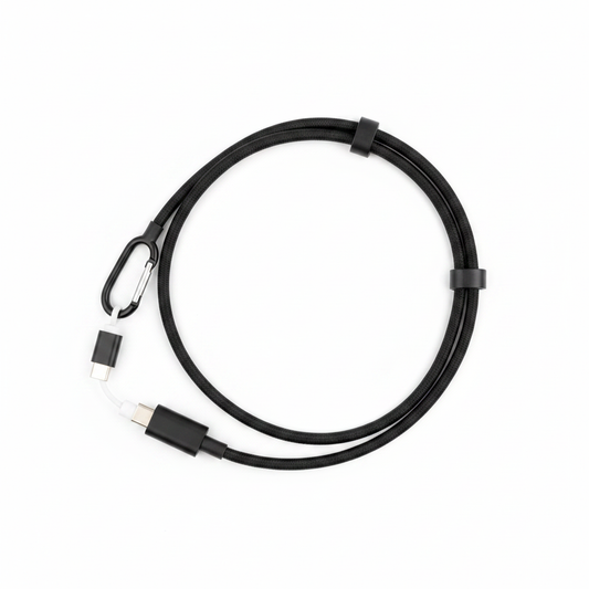Ladekabel Halsband Flat Lay weißer Hintergrund