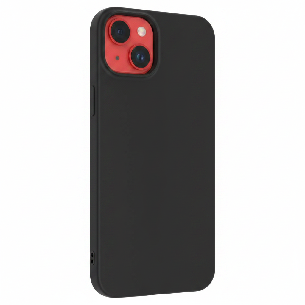 Schrägansicht des anco Dark Case in Matt Schwarz für iPhone 14 Plus – schlankes Profil