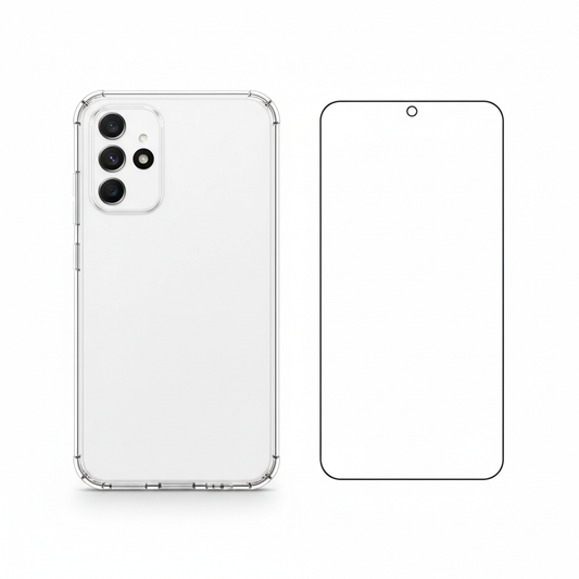 4smarts 360° Bundle Samsung Galaxy A35 – Hauptbild Hülle und Panzerglas weißer Hintergrund