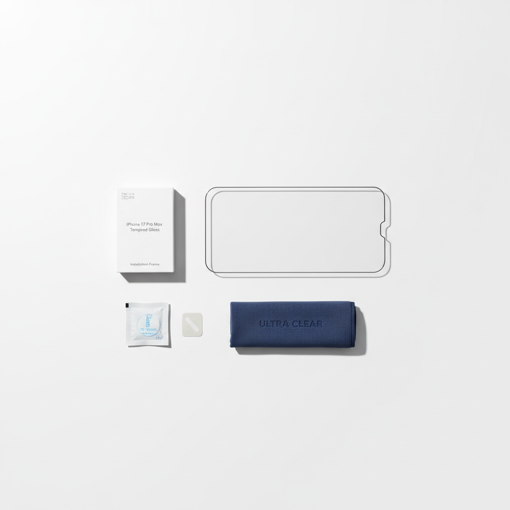 4smarts Second Glass iPhone 17 Pro Max – Lieferumfang Flat Lay