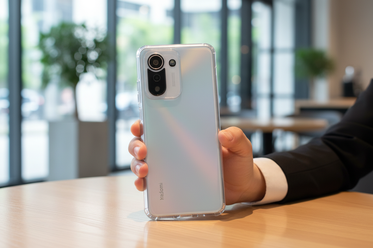 Xiaomi Redmi Note 13 5G mit transparenter anco Slim Case Hülle in der Hand