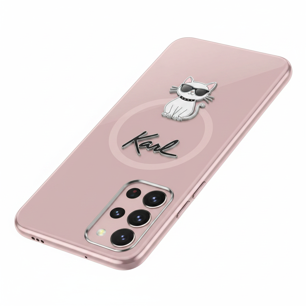 Karl Lagerfeld IML Case S26 Ultra Rosa – Schrägansicht schlankes Profil Kameraausschnitt