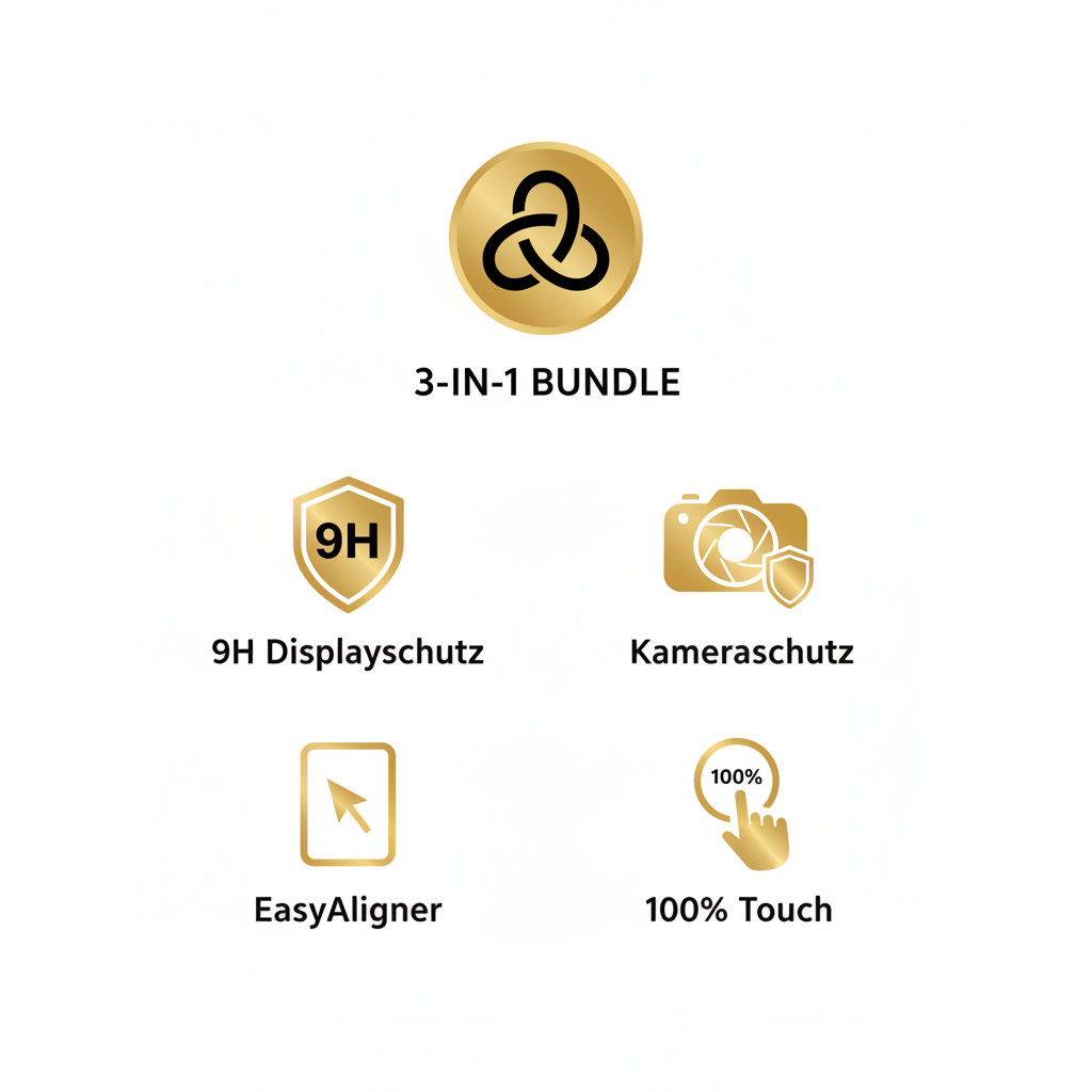 CARE 3-in-1 Bundle – 3-in-1, 9H Displayschutz, Kameraschutz, EasyAligner, 100% Touch