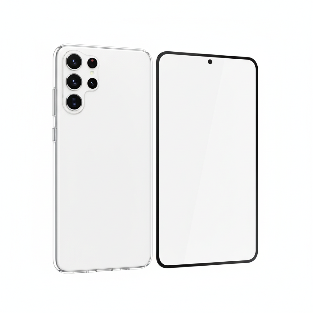 DISPLEX Real Glass + Case Samsung Galaxy S25 Edge – Hauptbild Hülle und Panzerglas weißer Hintergrund