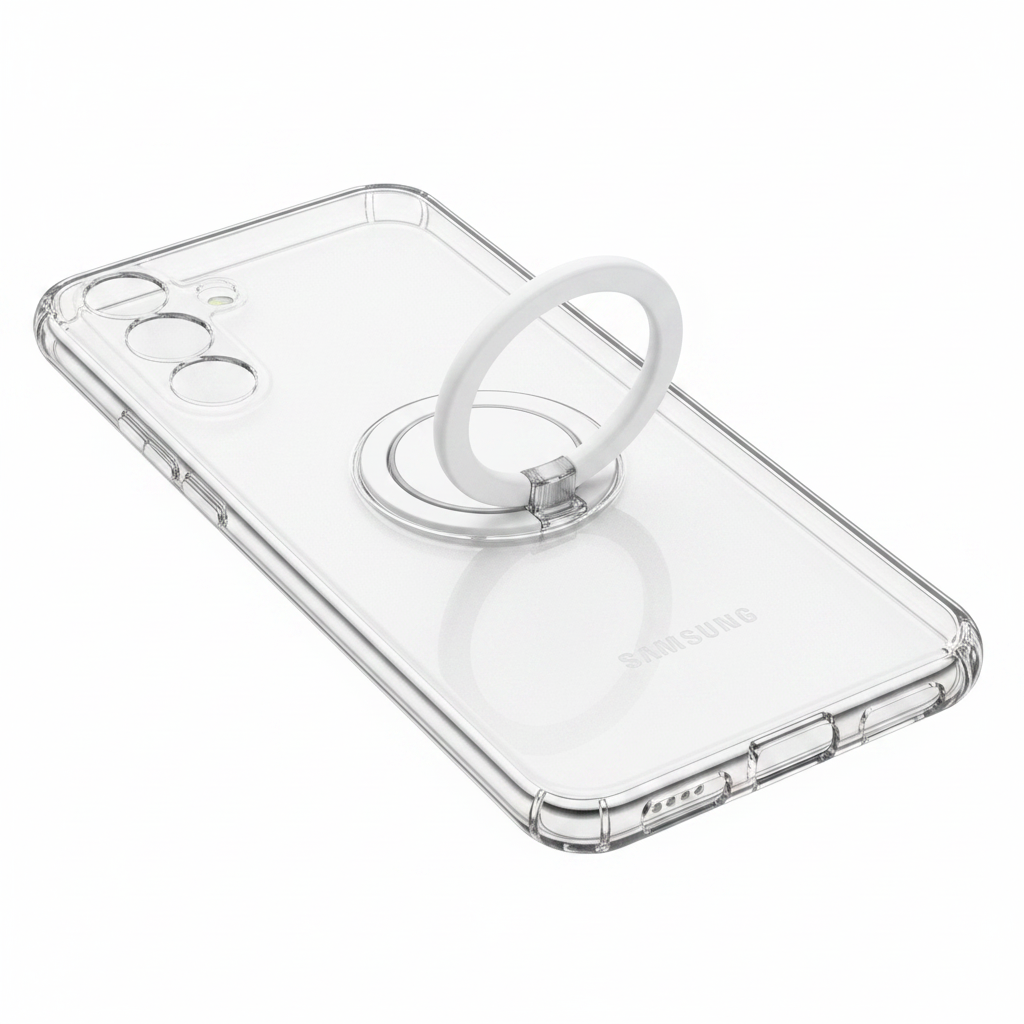 Samsung Clear Gadget Case S24+ – Detailansicht Ringhalter ausgeklappt