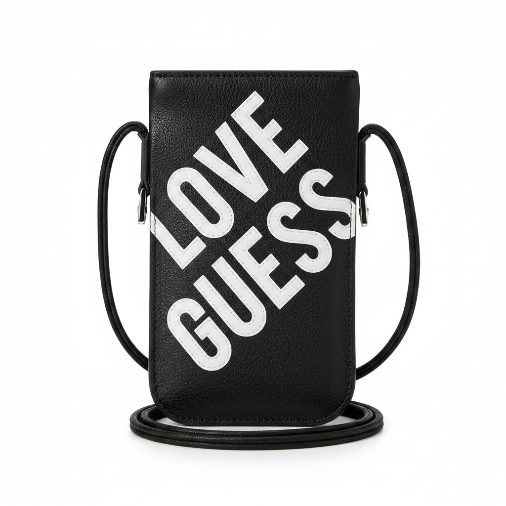 Guess 4G Big Love Logo Phone Bag Schwarz – Frontansicht LOVE GUESS Logo