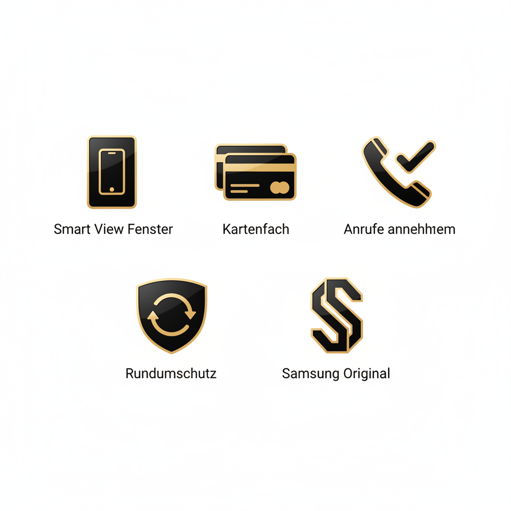 Samsung Smart View Wallet Cover – Smart View Fenster, Kartenfach, Anrufe annehmen, Rundumschutz, Samsung Original