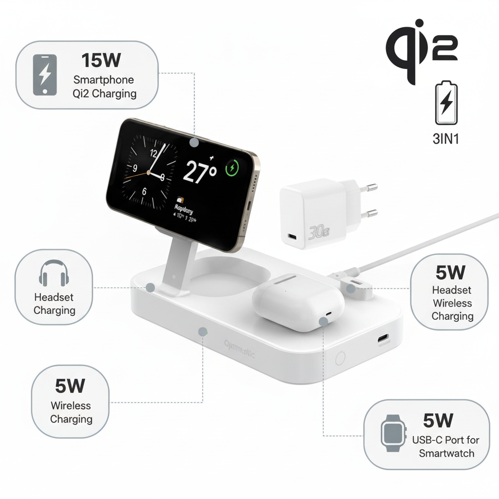 Qi2 3in1 Ladestation Features Übersicht