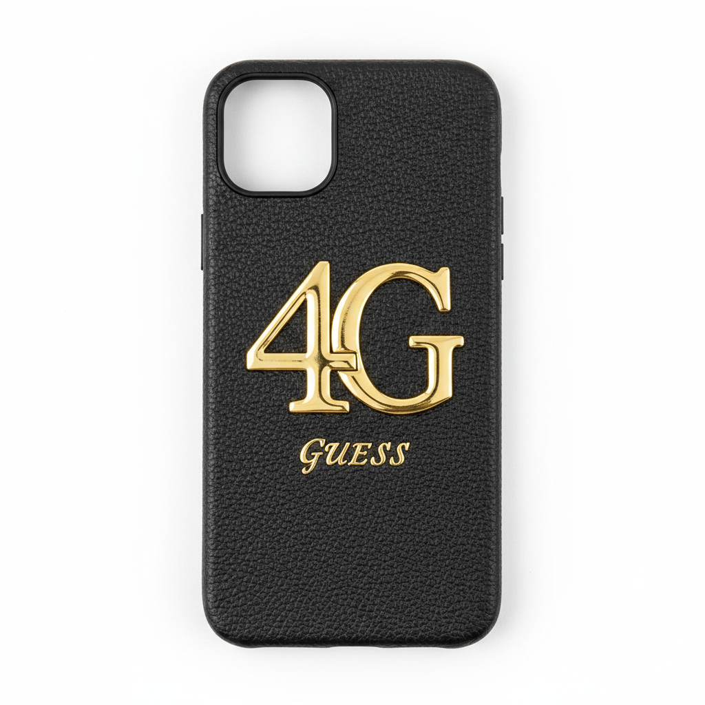 Guess Grained Big 4G Logo Case iPhone 16e / 17e Schwarz – Frontansicht