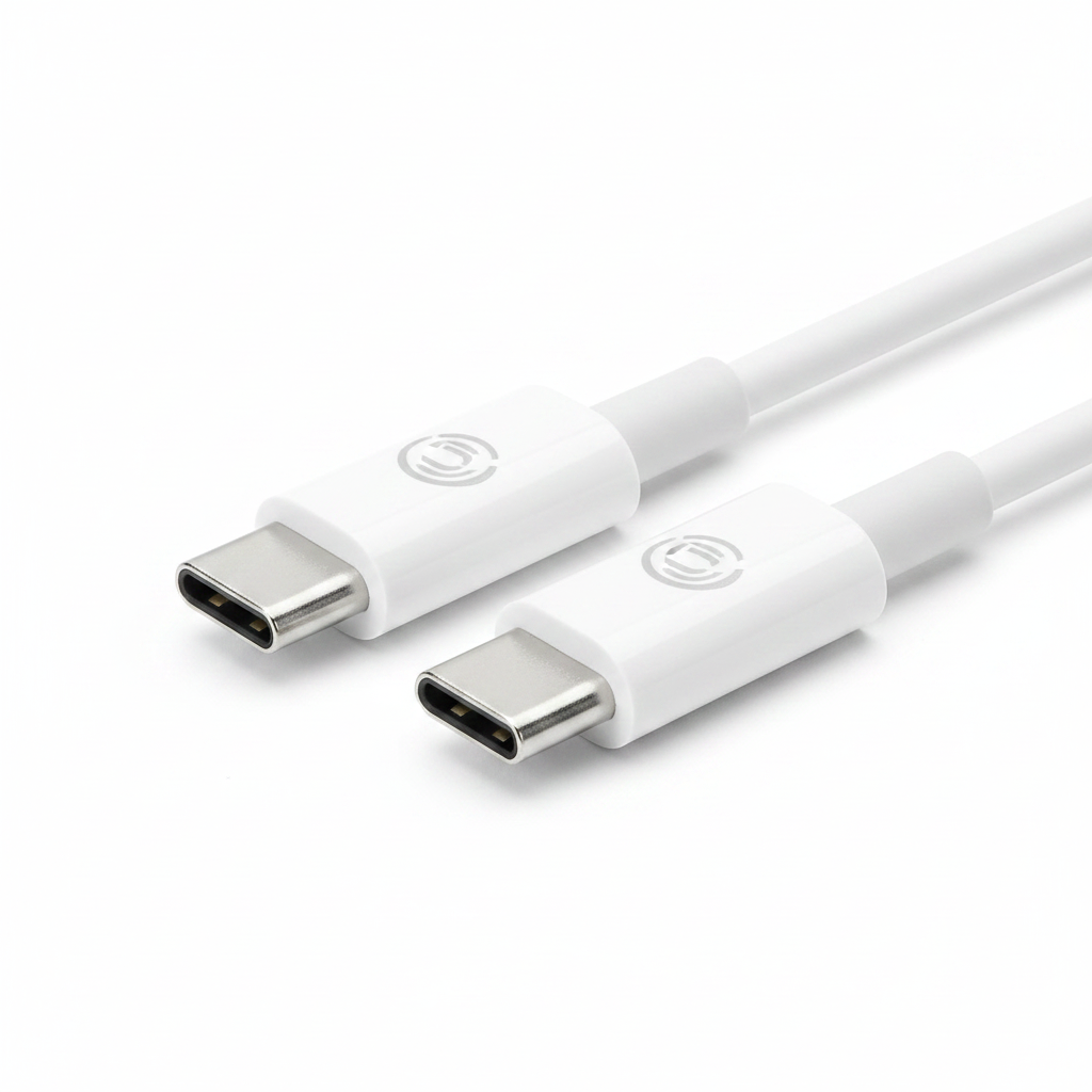 Weißes USB-C zu USB-C Kabel – Close-up beider Stecker