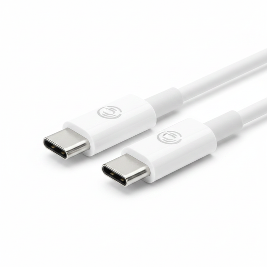 Weißes USB-C zu USB-C Kabel – Close-up beider Stecker