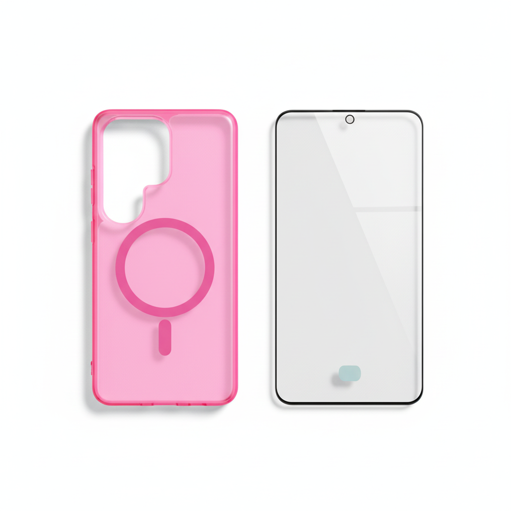 Google Pixel Hülle transparent pink MagSafe Bundle mit Panzerglas