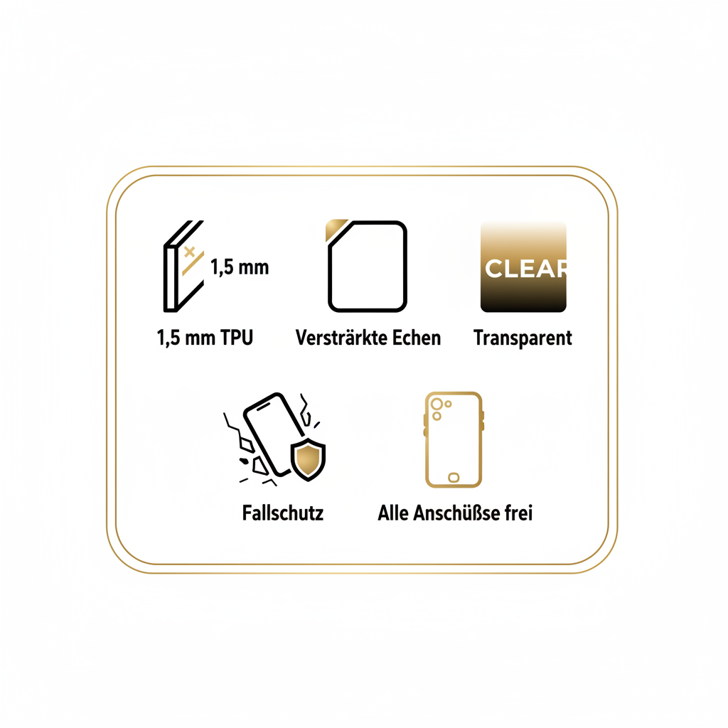 anco Protect Case – 1,5 mm TPU, verstärkte Ecken, transparent, Fallschutz, alle Anschlüsse frei