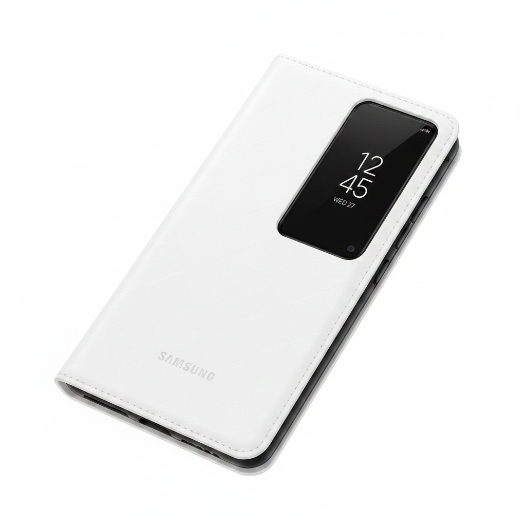 Samsung Smart View Wallet Cover Galaxy A35 5G Weiß – Schrägansicht