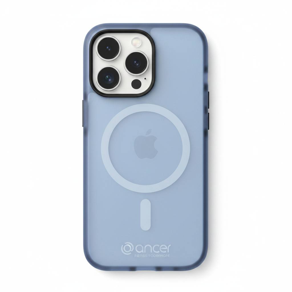 Frosted Blue iPhone 15 Pro MagSafe Hülle – Flat Lay