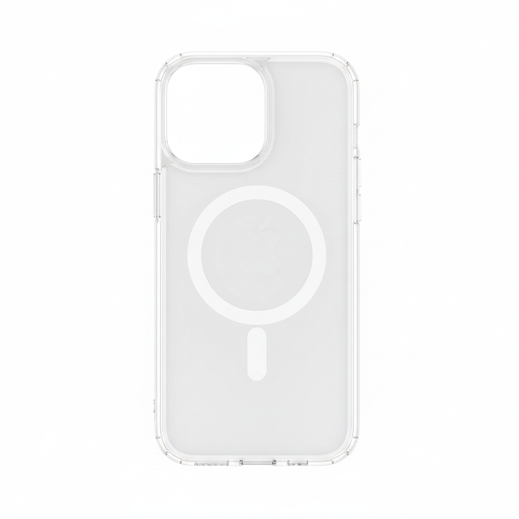 Transparente iPhone 15 Pro Max MagSafe Hülle – Flat Lay