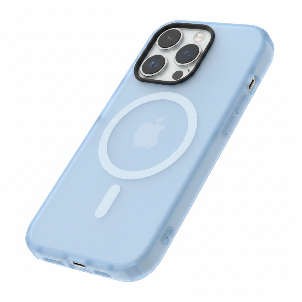 Schrägansicht des anco Magnetic Protect Case Frost für iPhone 14 Pro – schlankes Profil