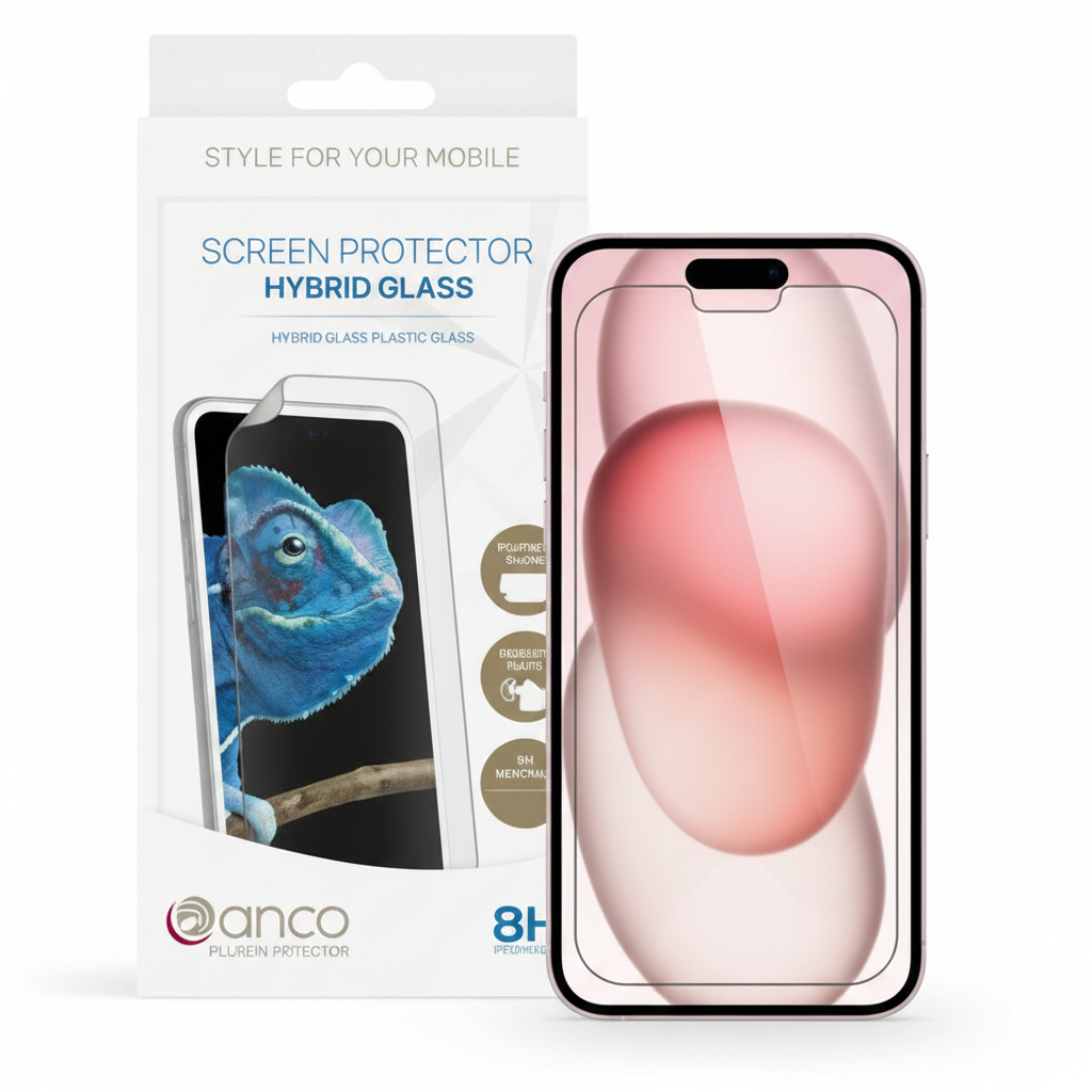 anco Hybrid Glass Schutzglas auf Apple iPhone 15 Plus – ultradünn und klar