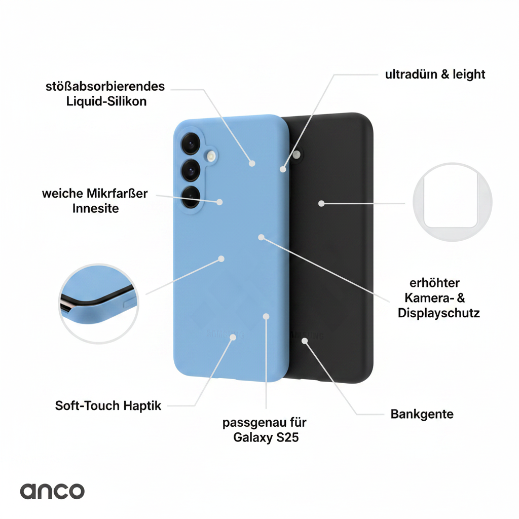 anco Liquid Silicone Case Samsung Galaxy S25 – Infografik