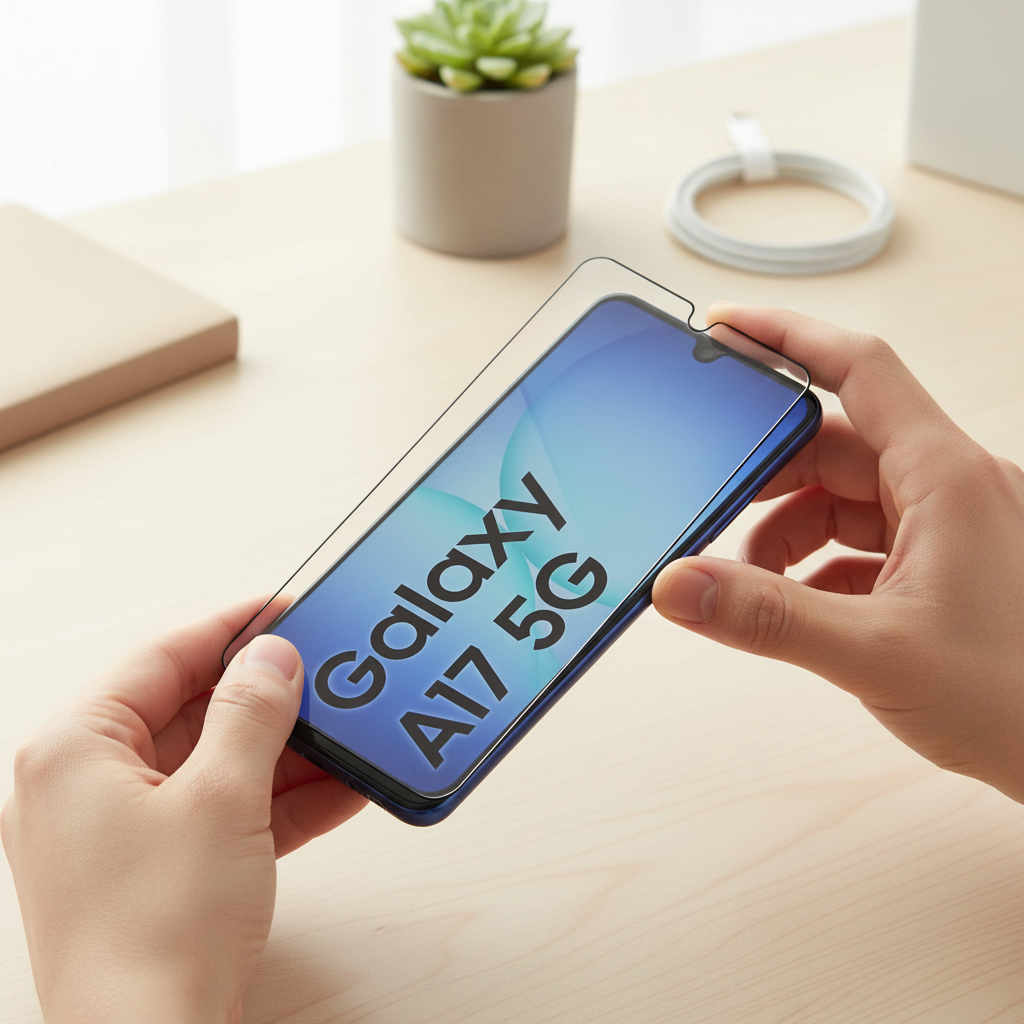 Panzerglas Samsung Galaxy A17 5G – Lifestyle blasenfreie Montage auf Display