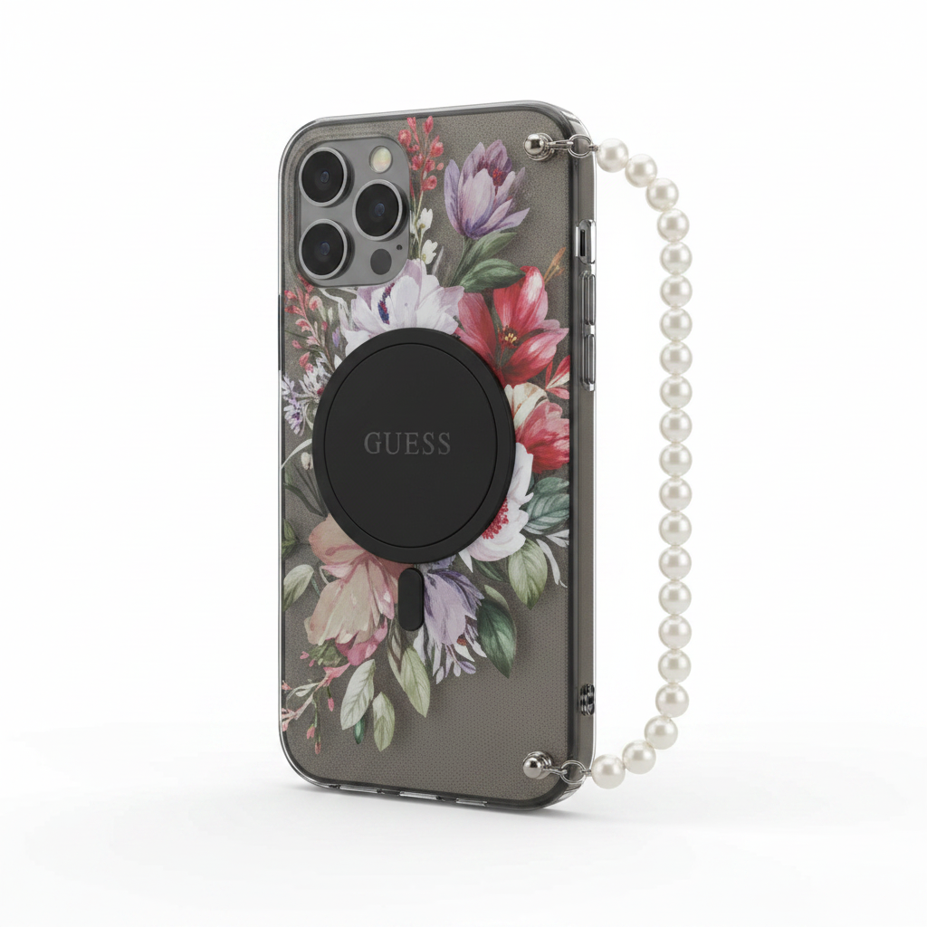Guess IML Flowers Strap MagSafe Case iPhone 17 – Schrägansicht