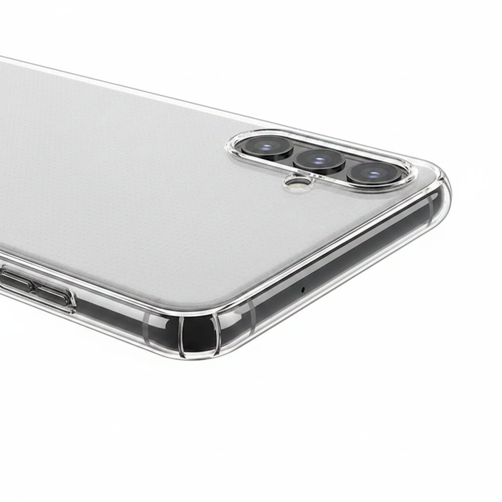 okkes AIR TPU Case S25+ – Detailansicht 0,3 mm Kante flexibles TPU Kameraausschnitt