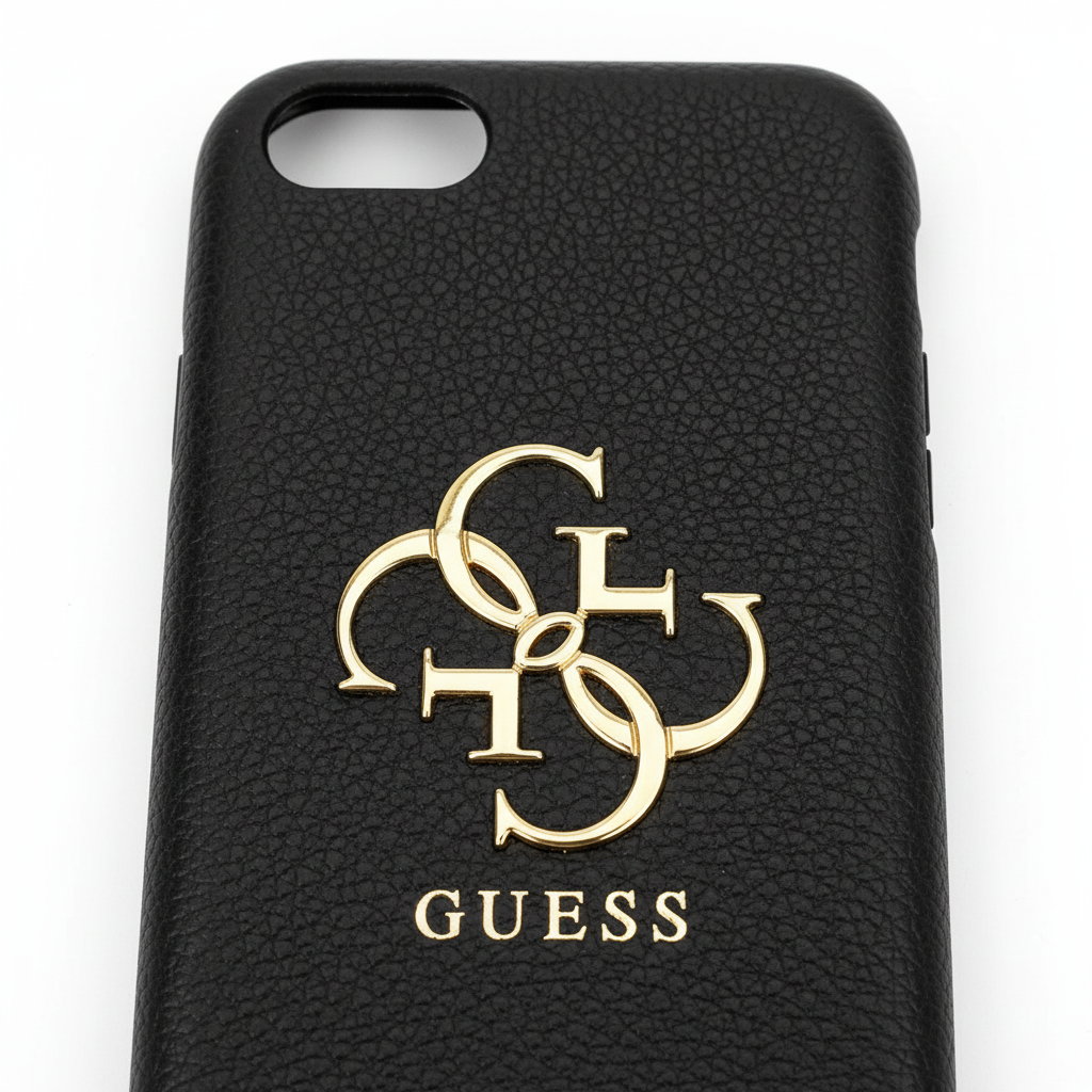 Guess Grained Big 4G Logo Case iPhone 16e / 17e Schwarz – Detail Grained Öko-Leder & Gold-Logo