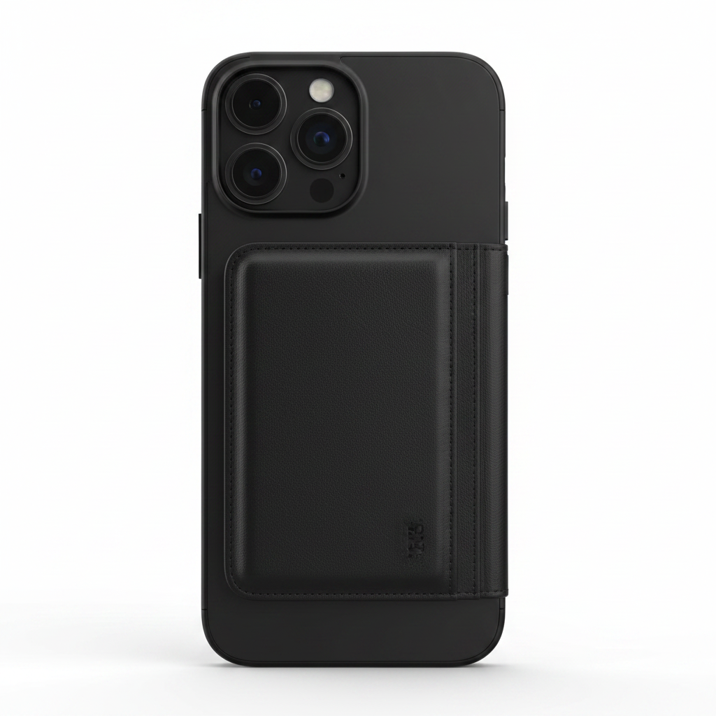 Schwarze MagSafe Wallet Hülle für Apple iPhone 15 Pro von anco – Bookcase Smart Mag