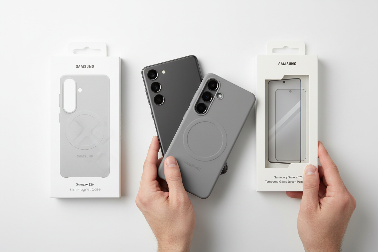 Samsung Slim Magnet Case S26 – Bundle mit Panzerglas