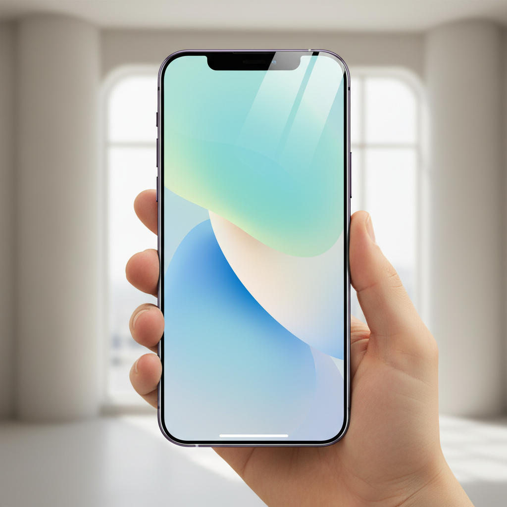 Anwendungsbild – iPhone 14 Pro Max mit Panzerglas in der Hand