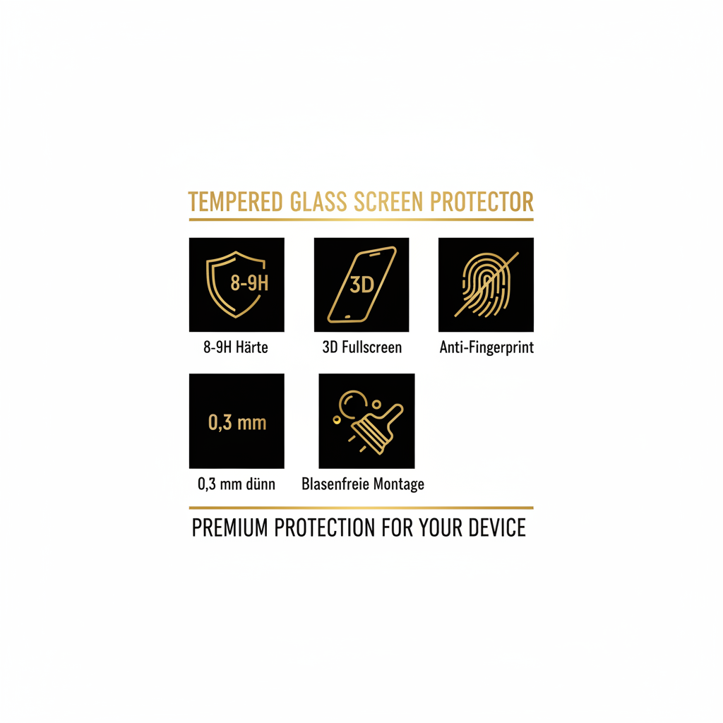 okkes Premium Panzerglas – 8-9H Härte, 3D Fullscreen, Anti-Fingerprint, 0,3 mm, blasenfreie Montage