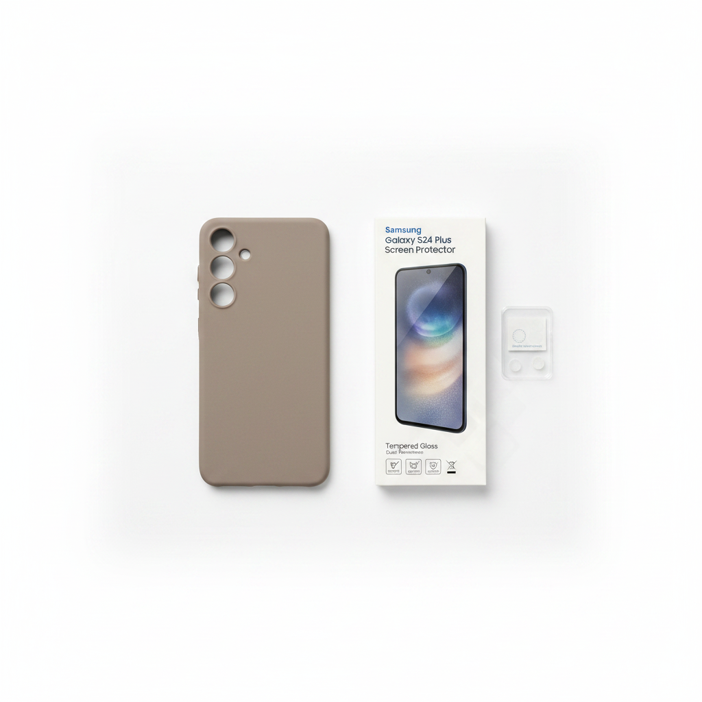 Samsung Vegan Leather Case S24+ Bundle mit Panzerglas – Komplett-Schutz Set