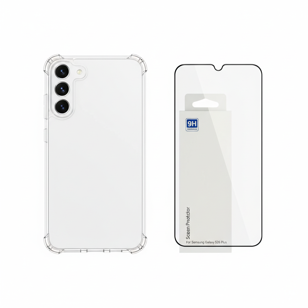Samsung Galaxy S26 Plus Ultra Slim TPU Clear Case Bundle mit Panzerglas