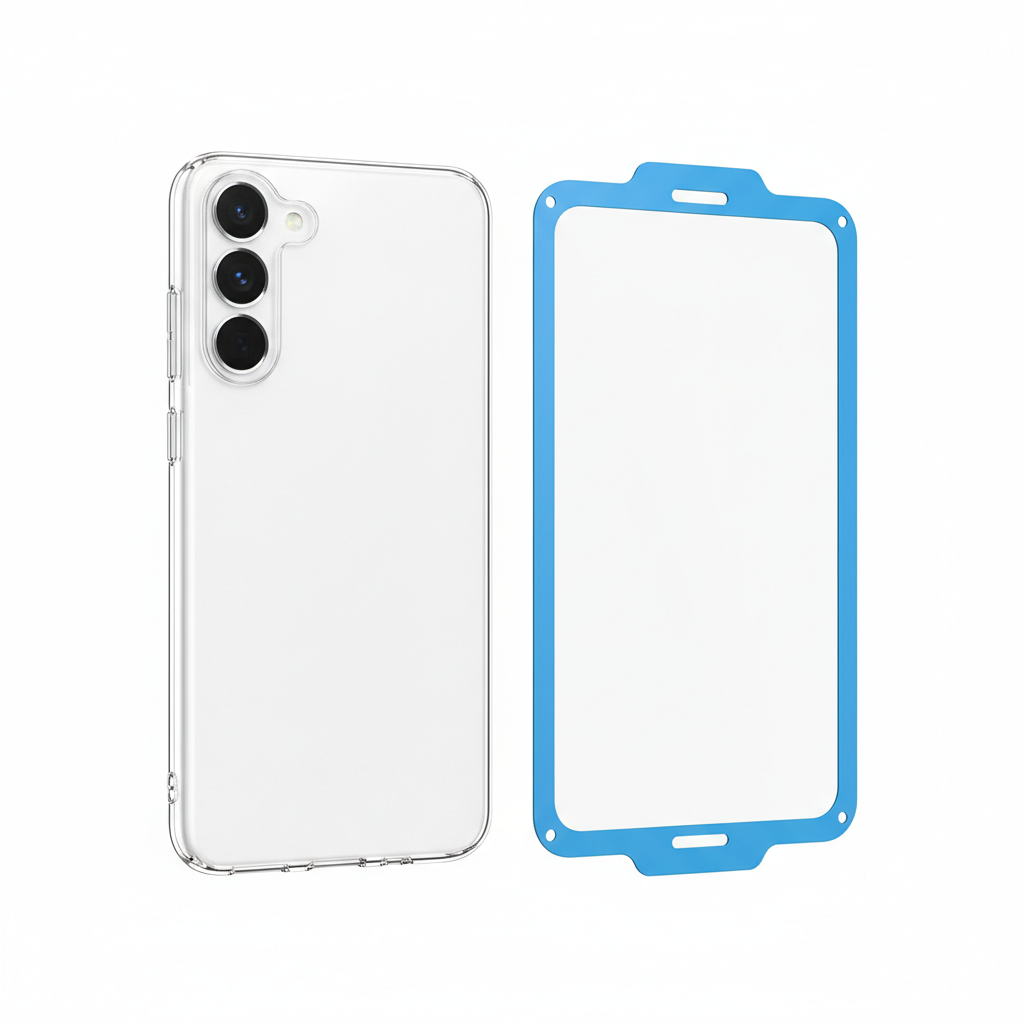 DISPLEX Real Glass + Case Samsung Galaxy S25 Ultra – Hauptbild Hülle und Panzerglas weißer Hintergrund