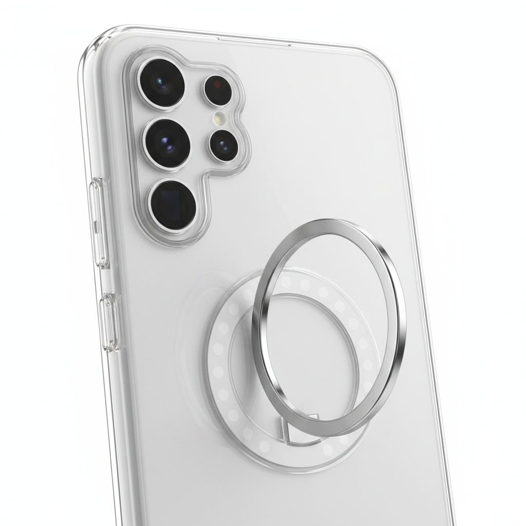 CARE Feature Case Galaxy S25 Ultra – Detailansicht Kickstand ausgeklappt und MagSafe Ring