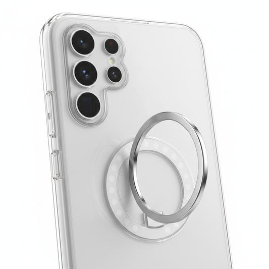 CARE Feature Case Galaxy S25 Ultra – Detailansicht Kickstand ausgeklappt und MagSafe Ring