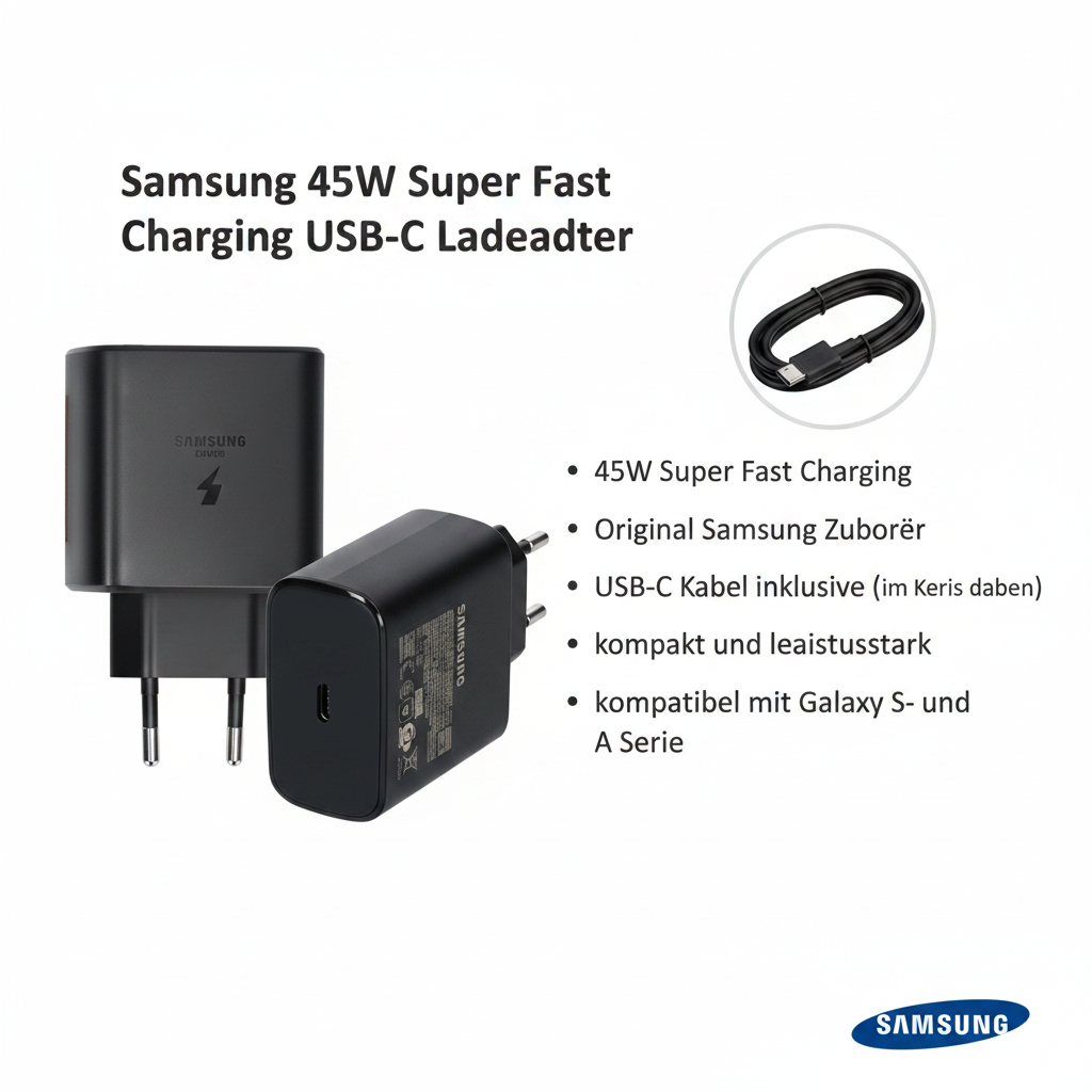 Samsung 45W Schnellladegerät USB-C – Infografik