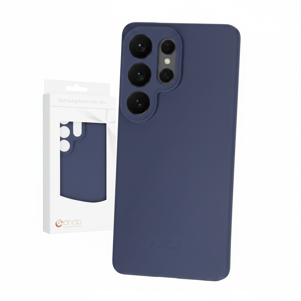 anco TPU Case S26 Ultra Dark Blue – Schrägansicht schlankes Profil matte Textur