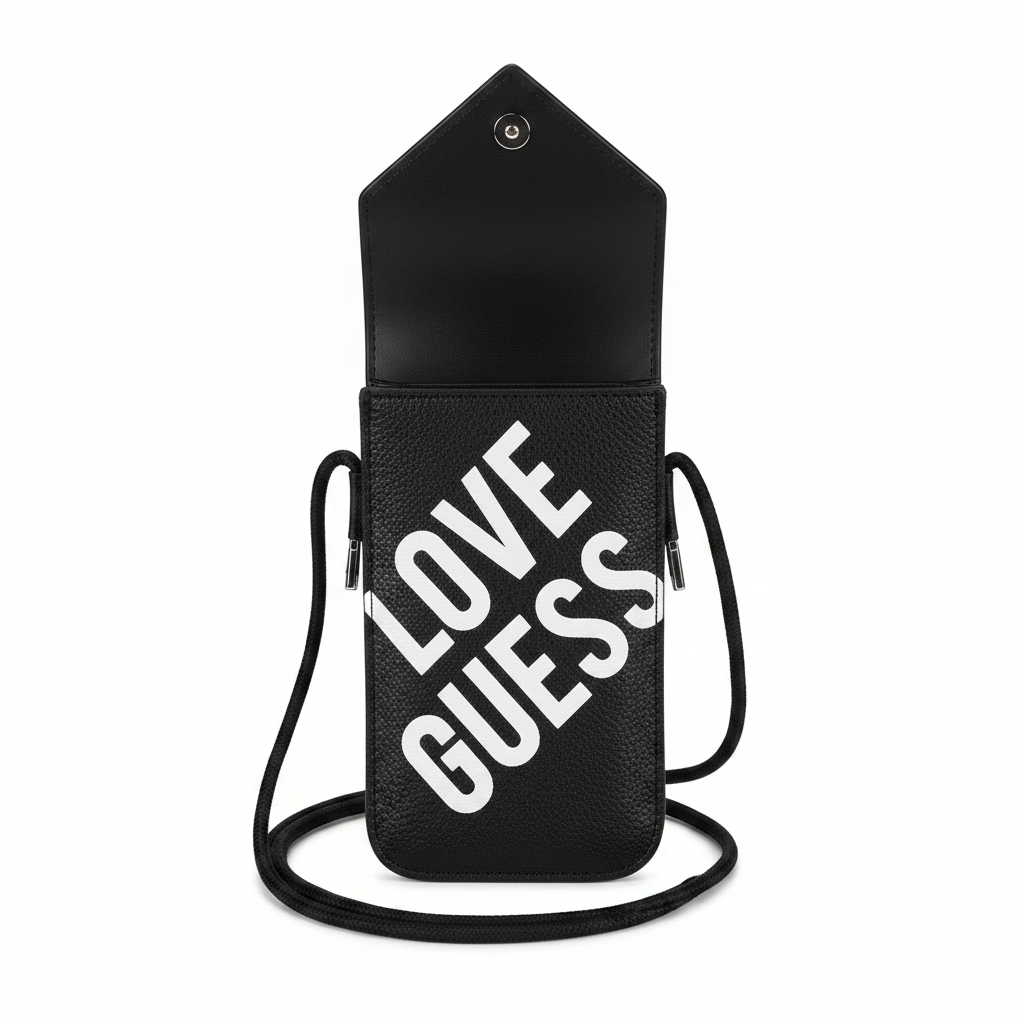 Guess 4G Big Love Logo Phone Bag Schwarz – Geöffnet Innenraum