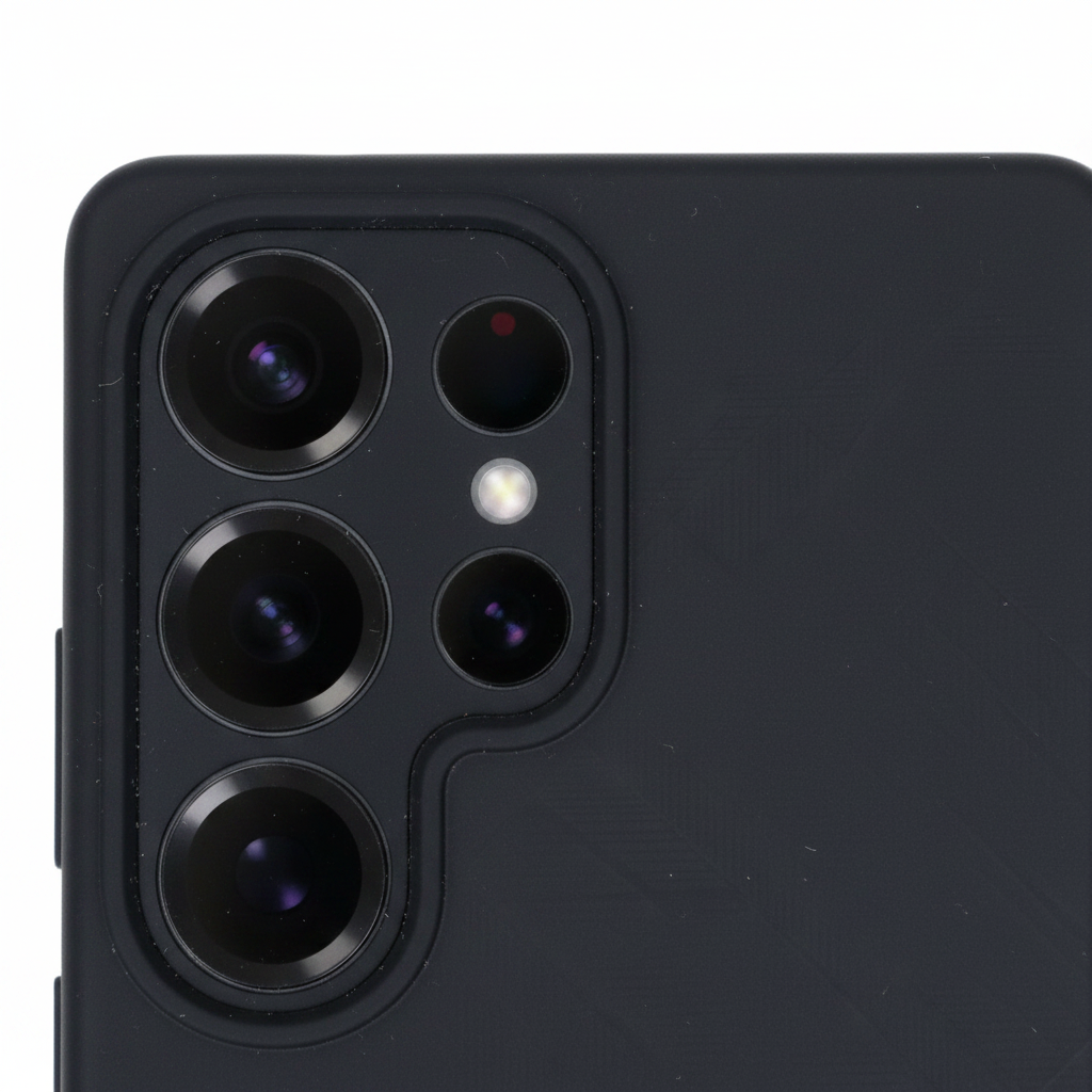anco Dark Case Galaxy S25 Ultra – Detailansicht matte Textur Quad-Kameraausschnitt