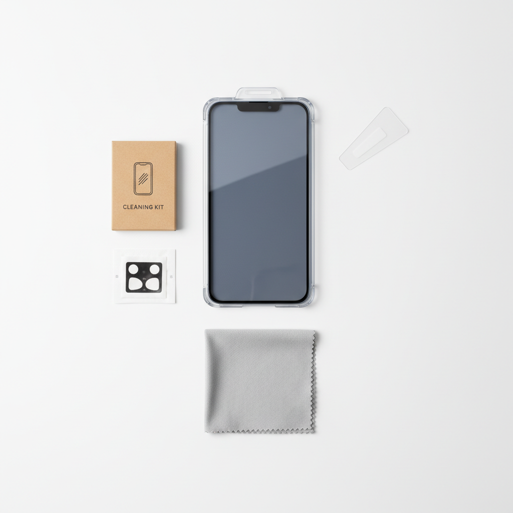 4smarts Second Glass Privacy iPhone 17 – Lieferumfang Flat Lay