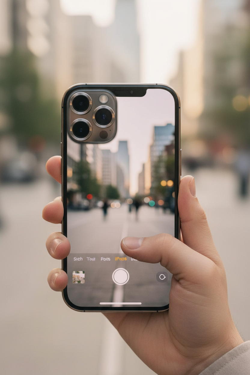 OKKES Linsenschutz iPhone 17 Pro – Lifestyle Hand beim Fotografieren