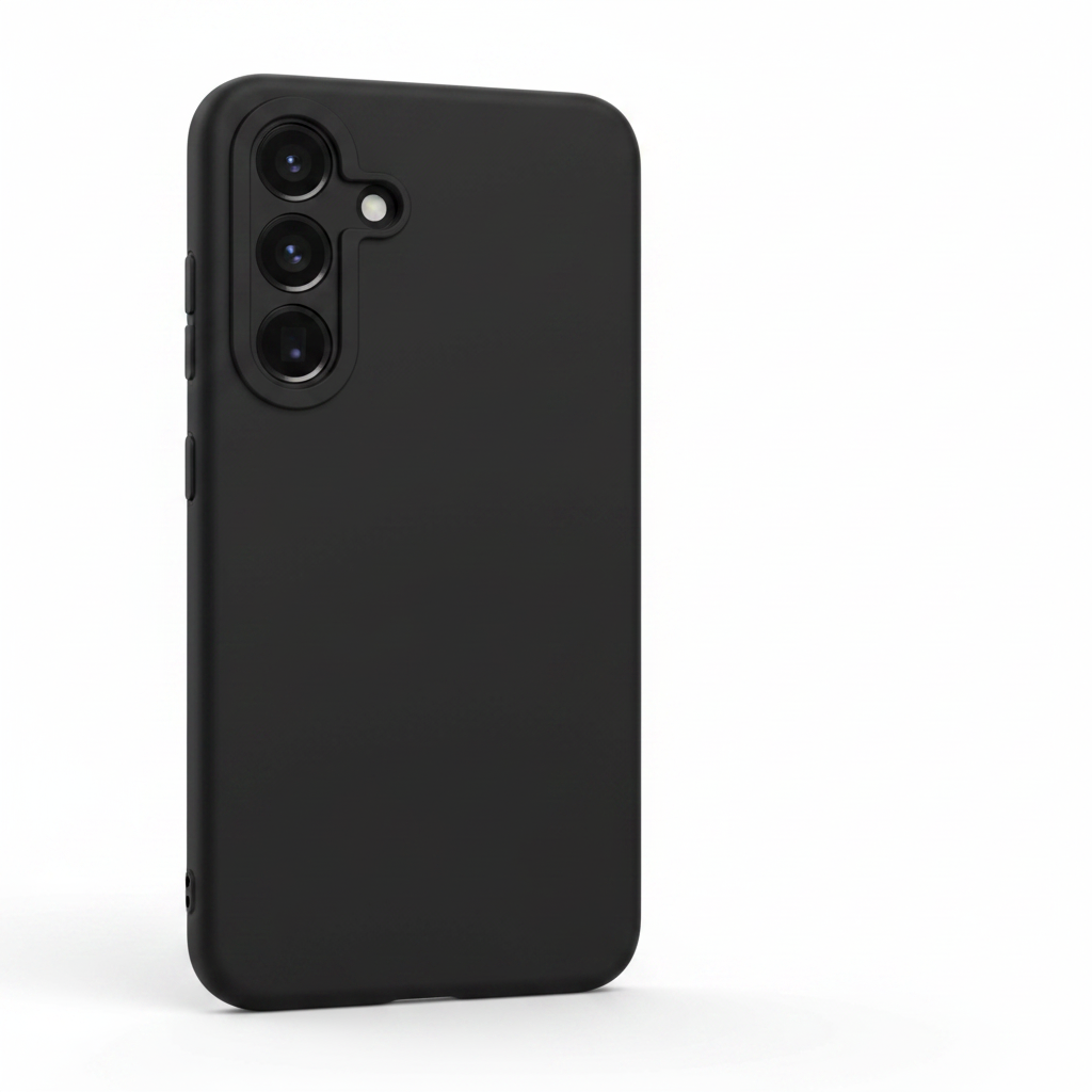 anco Liquid Silicone Case Samsung Galaxy S25+ Schwarz – Rückseite auf Gerät
