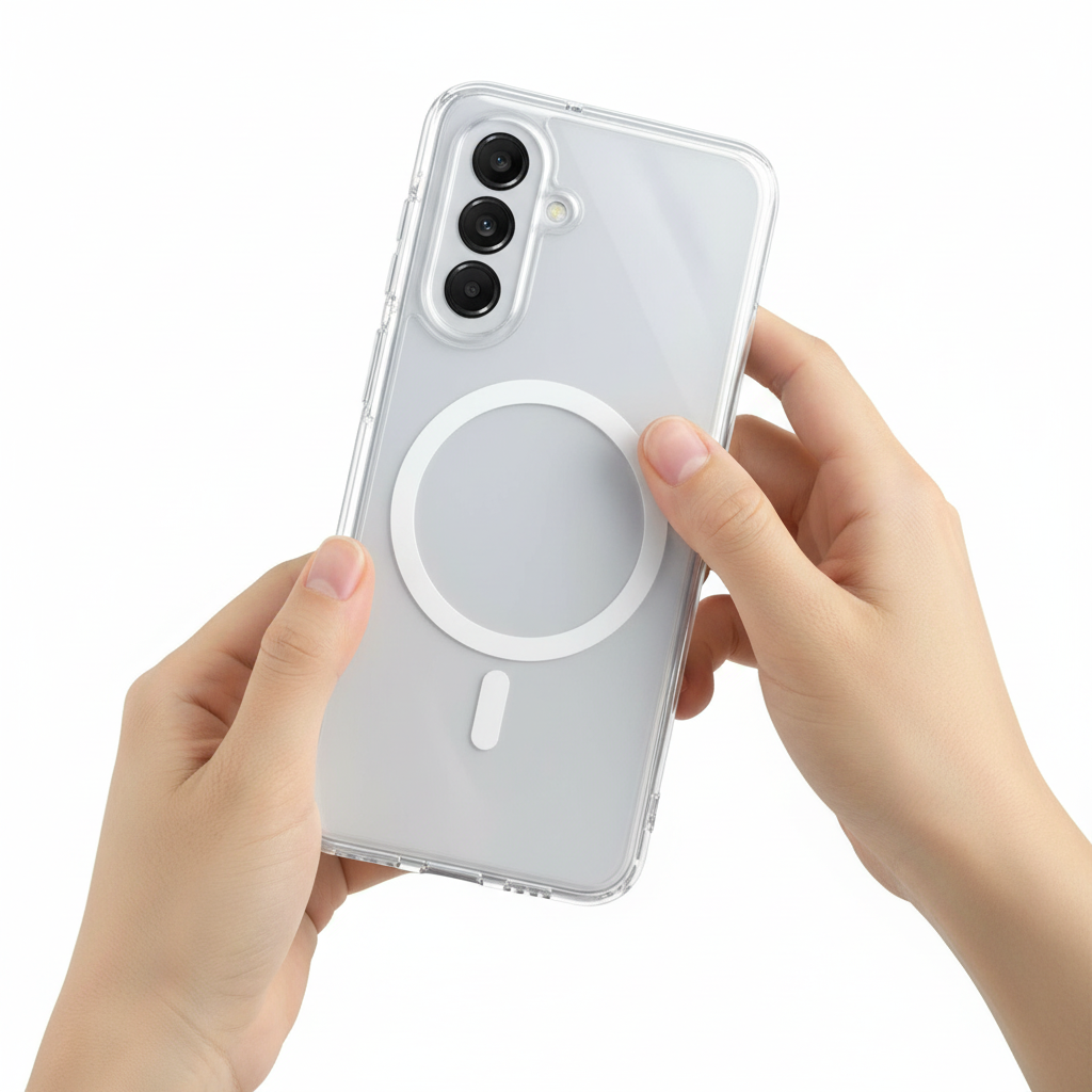 Anwendungsbild – Hülle wird auf Galaxy A17 aufgesteckt
