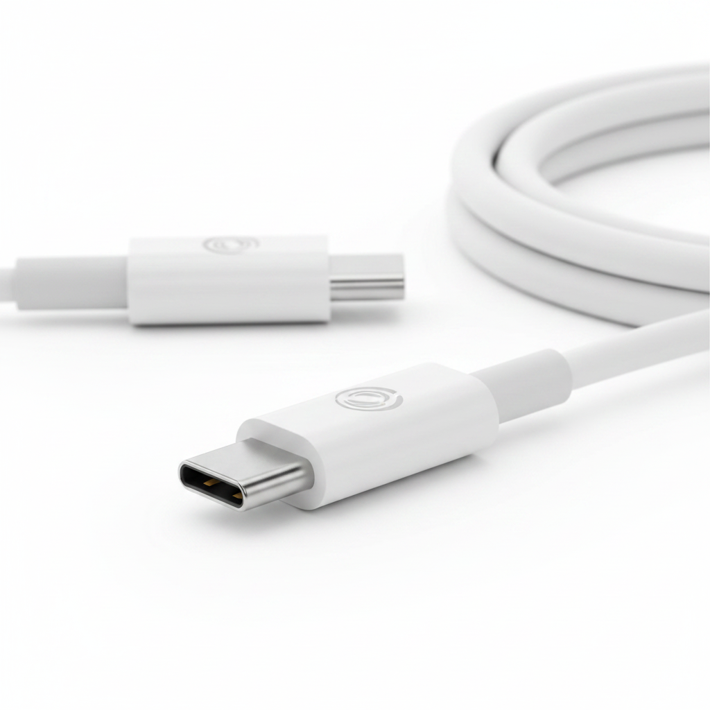 Weißes USB-C zu USB-C Kabel – Detail Steckerkopf