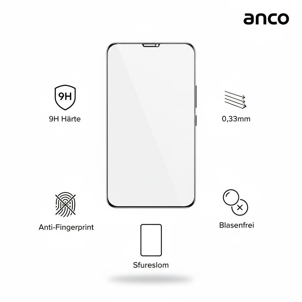 anco Tempered Glass Fullscreen iPhone 16 Pro 17 17 Pro – Features Infografik