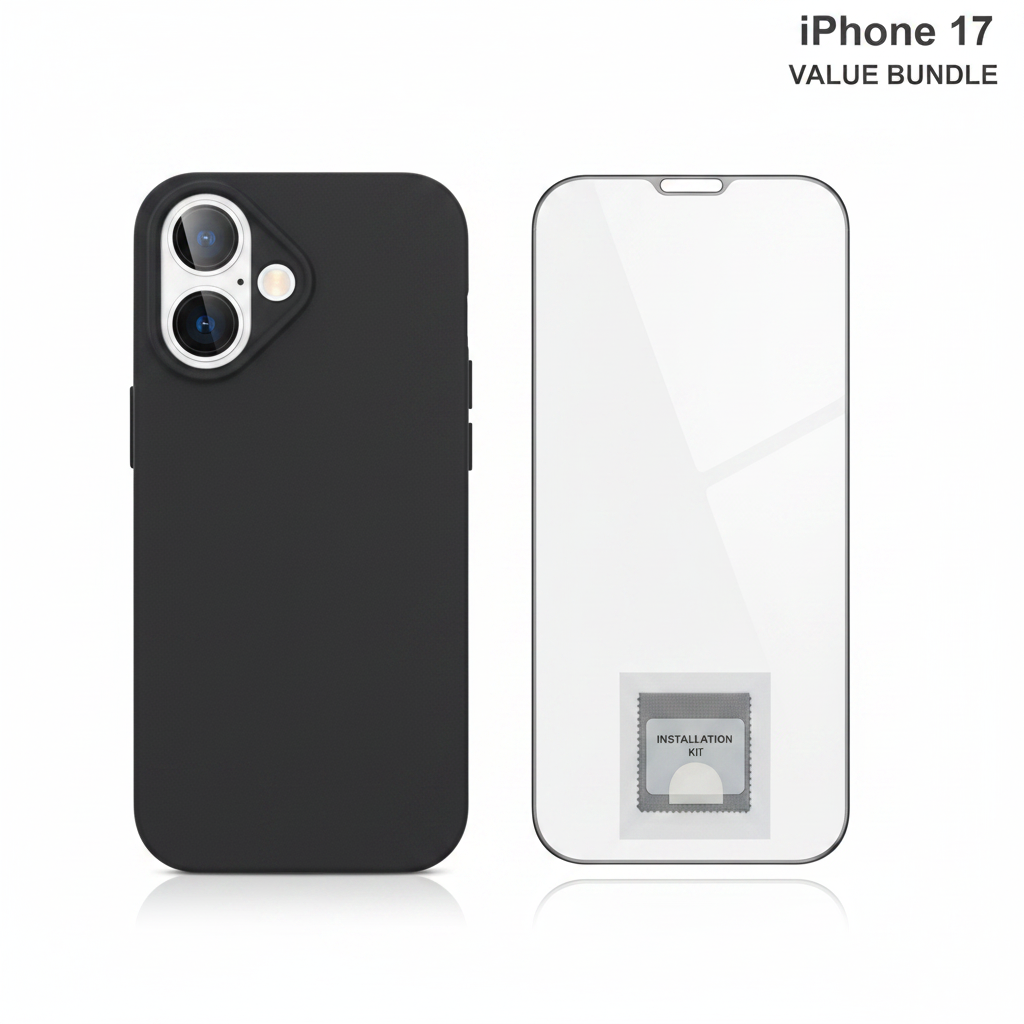 okkes BASIC TPU Case iPhone 17 Black Bundle mit Schutzglas