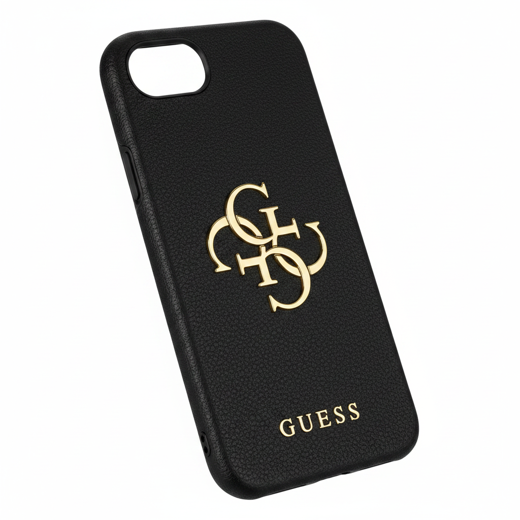 Guess Grained Big 4G Logo Case iPhone 16e / 17e Schwarz – Schrägansicht
