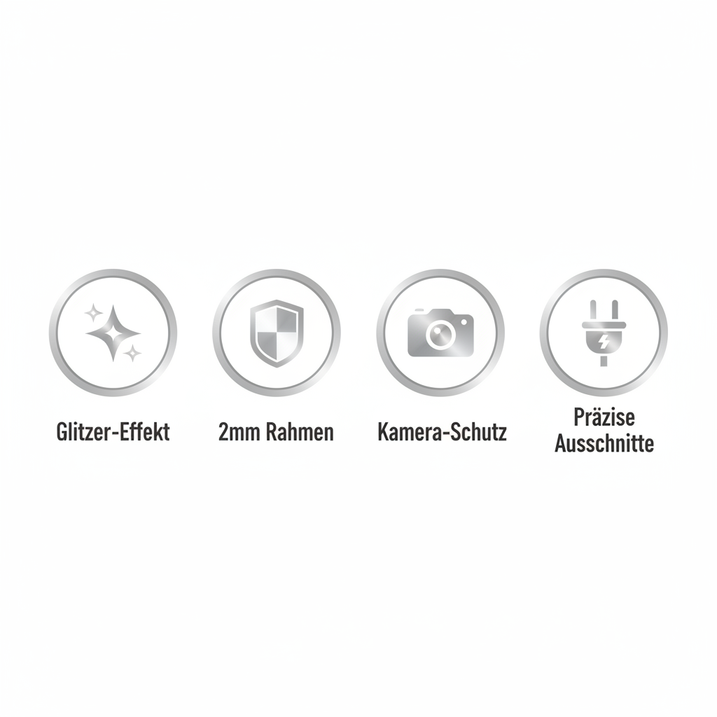 anco Shine Case – Badge Glitzer 2mm Rahmen Kameraschutz Ausschnitte
